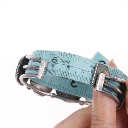 7" Vintage Navajo 1940's large turquoise row cuff bracelet rope bezel bead stone - Estate Fresh Austin