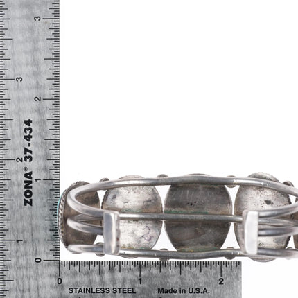 7" Vintage Navajo 1940's large turquoise row cuff bracelet rope bezel bead stone - Estate Fresh Austin