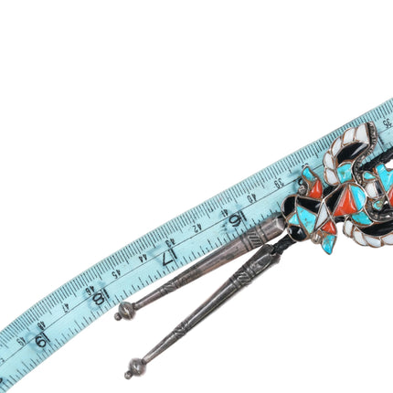 c1950 Zuni Stone inlaid sterling silver Knifewing bolo tie turquoise/coral - Estate Fresh Austin