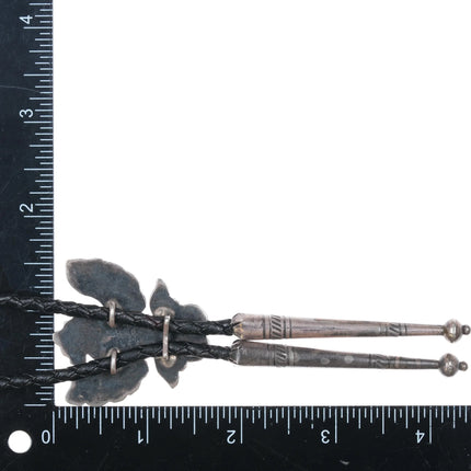 c1950 Zuni Stone inlaid sterling silver Knifewing bolo tie turquoise/coral - Estate Fresh Austin