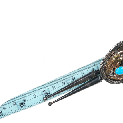 1980's MT, RRB Navajo sterling silver gold filled turquoise bolo tie vintage - Estate Fresh Austin