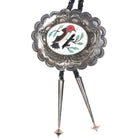 c1970 Large Vintage Hand Stamped sterling silver inlaid shell Bird bolo tie - Estate Fresh Austin