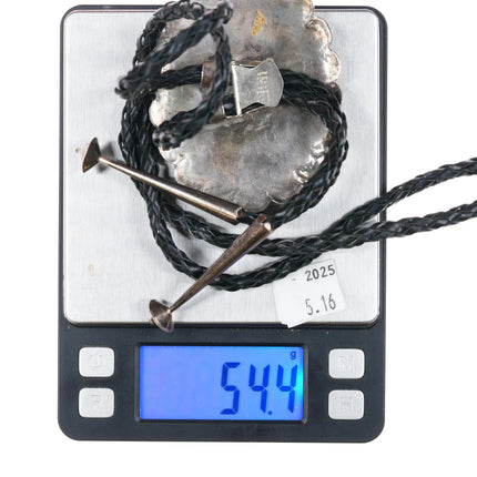 c1970 Large Vintage Hand Stamped sterling silver inlaid shell Bird bolo tie - Estate Fresh Austin