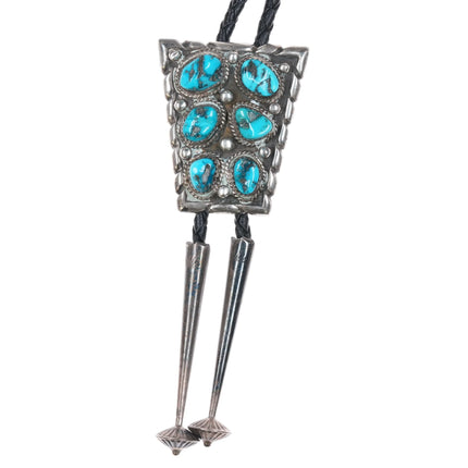 70's-80's Vintage Navajo sterling silver turquoise nugget cluster bolo tie - Estate Fresh Austin