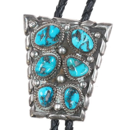70's-80's Vintage Navajo sterling silver turquoise nugget cluster bolo tie - Estate Fresh Austin