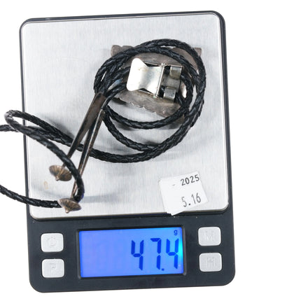 70's-80's Vintage Navajo sterling silver turquoise nugget cluster bolo tie - Estate Fresh Austin