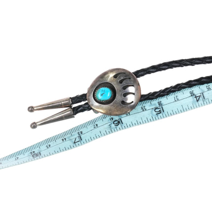 c1980's Vintage Navajo sterling silver turquoise bear paw shadowbox bolo tie - Estate Fresh Austin