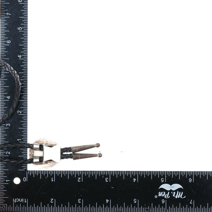 c1980's Vintage Navajo sterling silver turquoise bear paw shadowbox bolo tie - Estate Fresh Austin