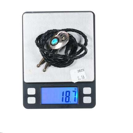 c1980's Vintage Navajo sterling silver turquoise bear paw shadowbox bolo tie - Estate Fresh Austin