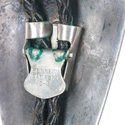 c1960 c-31 High Grade Bisbee turquoise Navajo sterling silver shadowbox bolo tie - Estate Fresh Austin