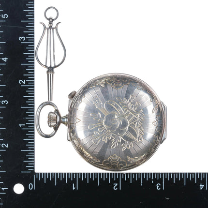 1980's Reuge Swiss sterling silver automaton music box pocket watch horse - Estate Fresh Austin