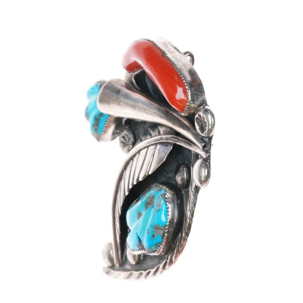 1970's Eustace Cochiti Pueblo Sterling silver carved turquoise coral pendant/pin - Estate Fresh Austin