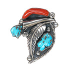 1970's Eustace Cochiti Pueblo Sterling silver carved turquoise coral pendant/pin - Estate Fresh Austin