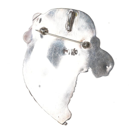 1970's Eustace Cochiti Pueblo Sterling silver carved turquoise coral pendant/pin - Estate Fresh Austin