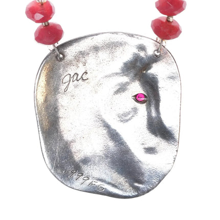 Retro JAC 999 Fine siver Ruby Beads Modernist Horse head necklace sterling - Estate Fresh Austin