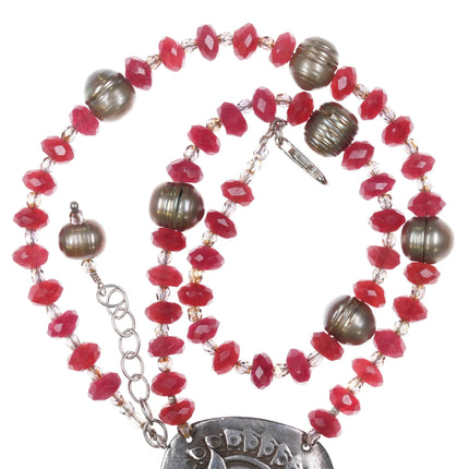 Retro JAC 999 Fine siver Ruby Beads Modernist Horse head necklace sterling - Estate Fresh Austin