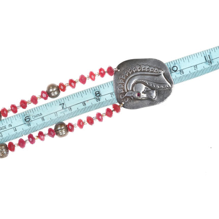 Retro JAC 999 Fine siver Ruby Beads Modernist Horse head necklace sterling - Estate Fresh Austin