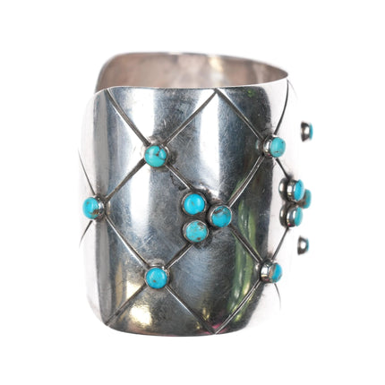 6.5" 1950's Frank Patania Sr Modernist sterling silver turquoise cuff bracelet - Estate Fresh Austin