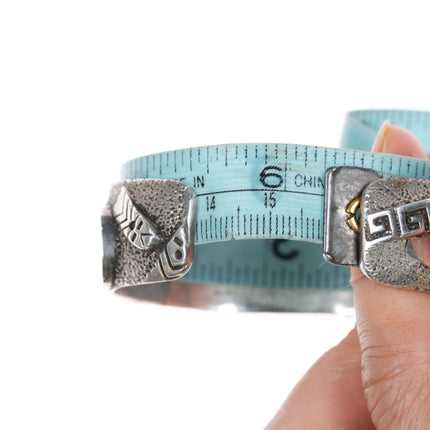 6.25" Andy Lee Kirk Isleta pueblo Sterling silver turquoise inlaid cuff bracelet - Estate Fresh Austin