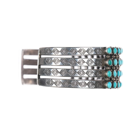 6.6" 30's-40's Zuni sterling silver 3 row snake eye turquoise cuff bracelet - Estate Fresh Austin