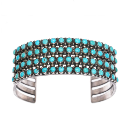 6.6" 30's-40's Zuni sterling silver 3 row snake eye turquoise cuff bracelet - Estate Fresh Austin