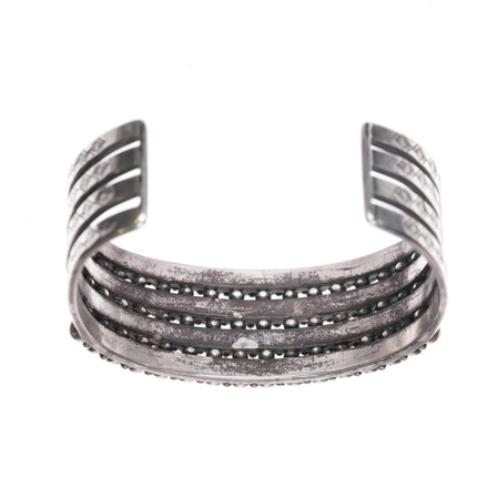 6.6" 30's-40's Zuni sterling silver 3 row snake eye turquoise cuff bracelet - Estate Fresh Austin