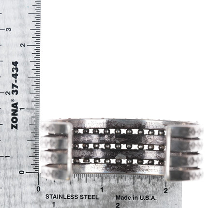 6.6" 30's-40's Zuni sterling silver 3 row snake eye turquoise cuff bracelet - Estate Fresh Austin