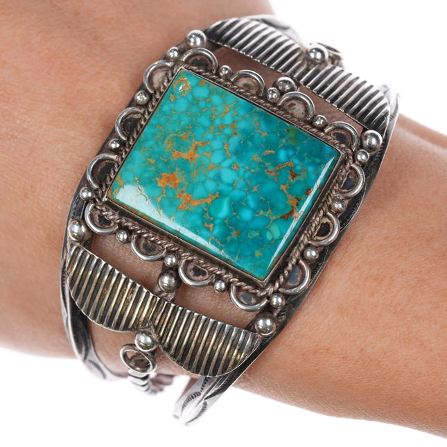 6.65" c1950's Navajo Lone Mountain turquoise sterling silver cuff bracelet - Estate Fresh Austin