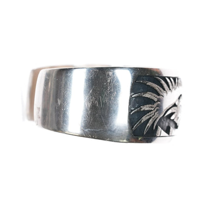 6.5" Verden Mansfield Hopi Overlay cuff bracelet Eagle Dancer sterling silver - Estate Fresh Austin