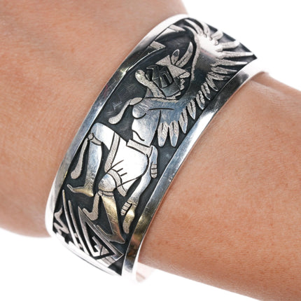 6.5" Verden Mansfield Hopi Overlay cuff bracelet Eagle Dancer sterling silver - Estate Fresh Austin