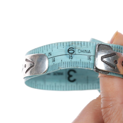 6.35" Vintage Navajo sterling silver CW Hand stamped cuff bracelet w/turquoise - Estate Fresh Austin