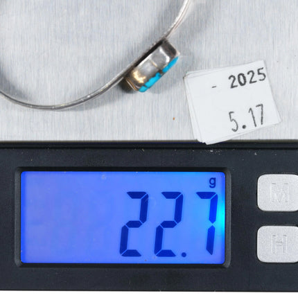 6.35" Vintage Navajo sterling silver CW Hand stamped cuff bracelet w/turquoise - Estate Fresh Austin