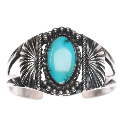 6.1" c1940's Navajo Sterling silver cuff bracelet w/Nice American Turquoise - Estate Fresh Austin