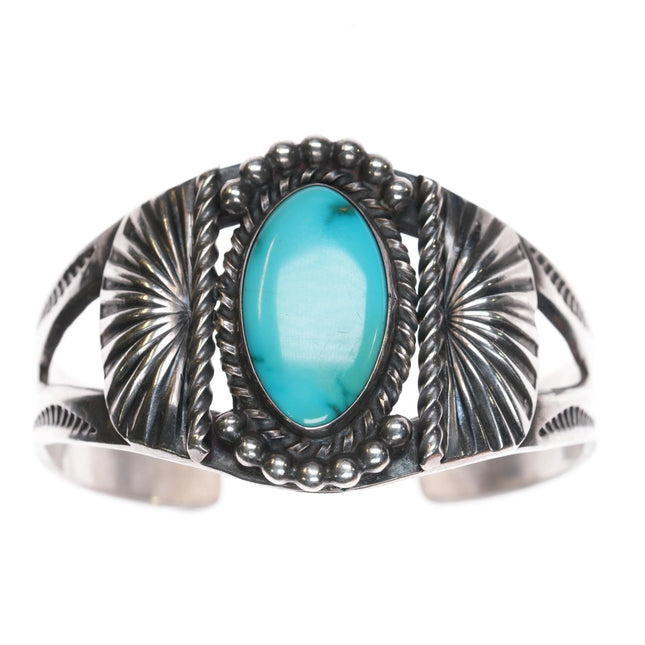 6.1" c1940's Navajo Sterling silver cuff bracelet w/Nice American Turquoise - Estate Fresh Austin