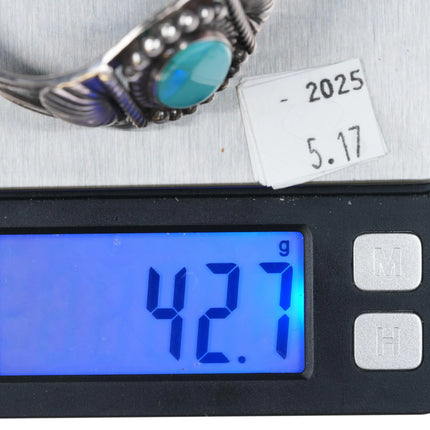 6.1" c1940's Navajo Sterling silver cuff bracelet w/Nice American Turquoise - Estate Fresh Austin
