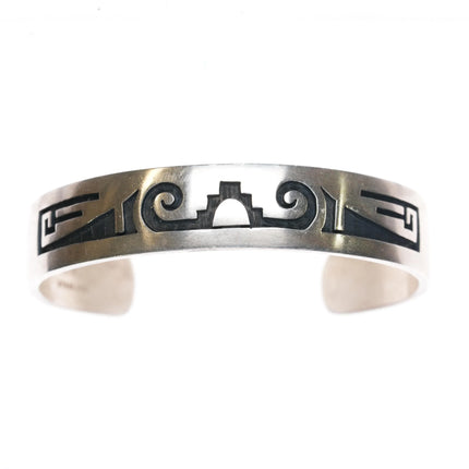 6.5" Leon Lomakema Hopi Overlay vintage cuff bracelet sterling silver - Estate Fresh Austin
