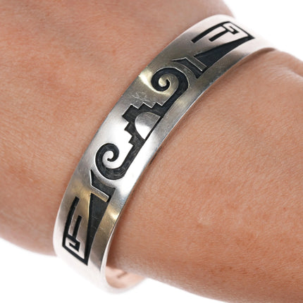 6.5" Leon Lomakema Hopi Overlay vintage cuff bracelet sterling silver - Estate Fresh Austin