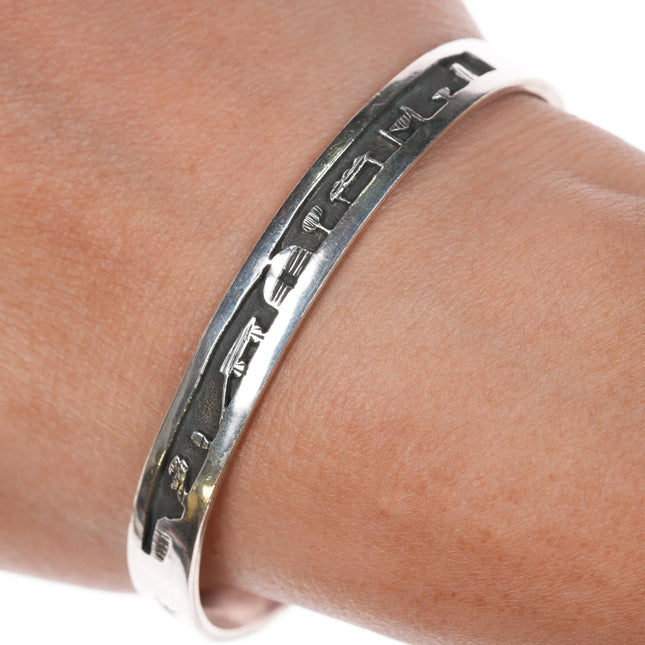 6.5" Andrew Henry Navajo sterling silver storyteller cuff bracelet overlay - Estate Fresh Austin