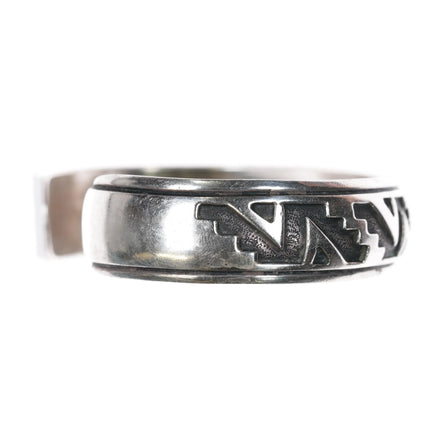 6.1" Tommy Singer Navajo Overlay cuff bracelet geometric pattern sterling silver - Estate Fresh Austin