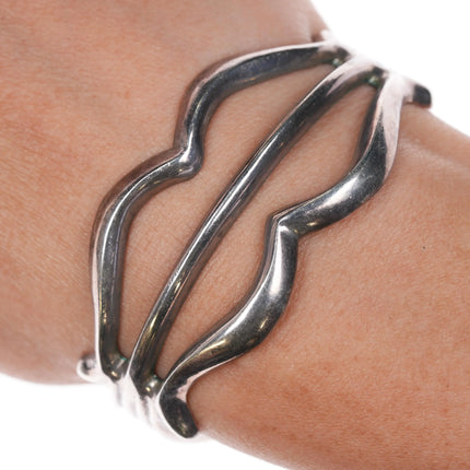 6" 40's-50's Navajo cast sterling silver mouth/lips shaped cuff bracelet - Estate Fresh Austin