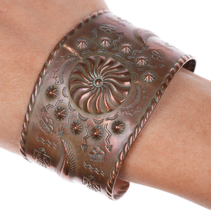 6.6" c1950's Large Bell Trading Post copper repousse Southwestern cuff bracelet - Estate Fresh Austin
