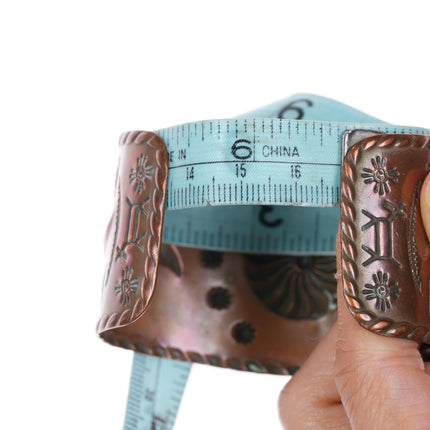 6.6" c1950's Large Bell Trading Post copper repousse Southwestern cuff bracelet - Estate Fresh Austin