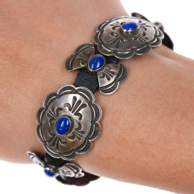 6.25" Larry Sandoval Navajo Sterling silver butterfly concho lapis bracelet - Estate Fresh Austin