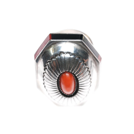 sz7 Gibson Nez Navajo/Apache sterling silver high grade stone inlay coral ring - Estate Fresh Austin