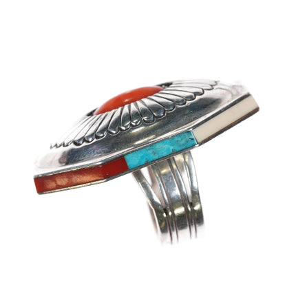 sz7 Gibson Nez Navajo/Apache sterling silver high grade stone inlay coral ring - Estate Fresh Austin