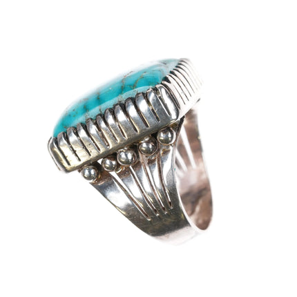 Sz10 Amazing, Large Esther Wood Navajo sterling silver Fox Turquoise ring - Estate Fresh Austin