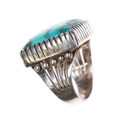 Sz10 Amazing, Large Esther Wood Navajo sterling silver Fox Turquoise ring - Estate Fresh Austin