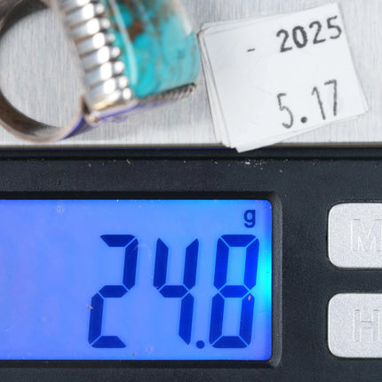 Sz10 Amazing, Large Esther Wood Navajo sterling silver Fox Turquoise ring - Estate Fresh Austin