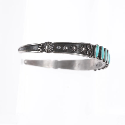 6.5" 30's-40's Vintage Navajo turquoise row cuff bracelet sterling silver - Estate Fresh Austin
