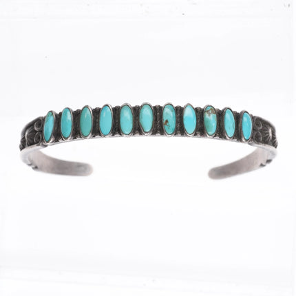 6.5" 30's-40's Vintage Navajo turquoise row cuff bracelet sterling silver - Estate Fresh Austin